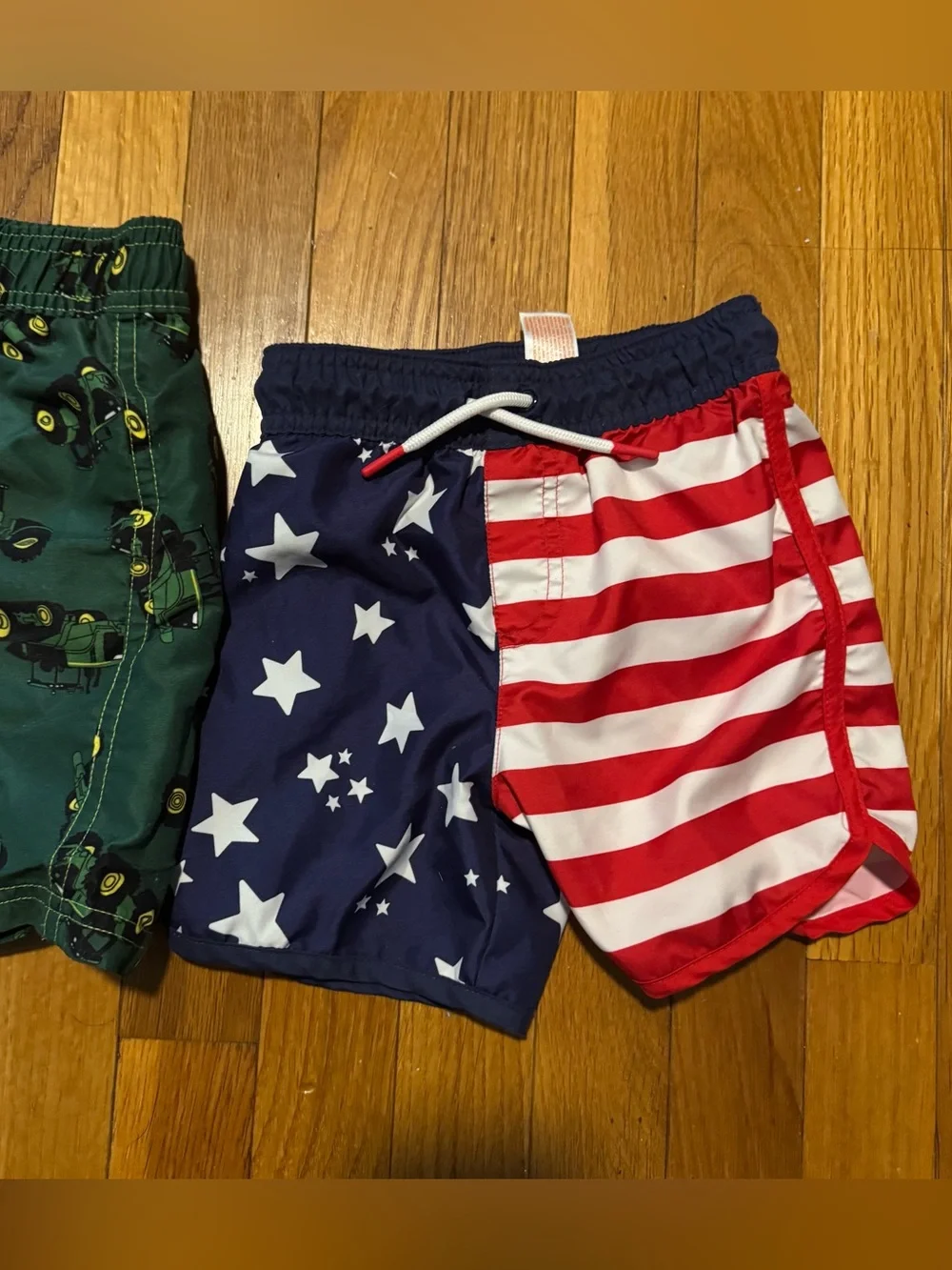 John Deere and Cat & Jack Kids 3T Swim Shorts -  Green Tractor & Patriotic Flag